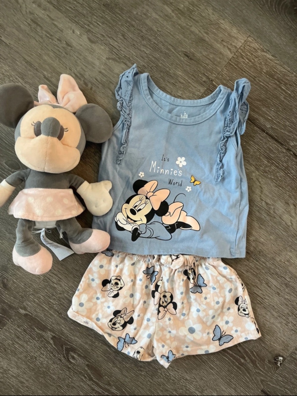 Disney Minnie Mouse Blue Tank & Pink Printed Shorts Pajama Set